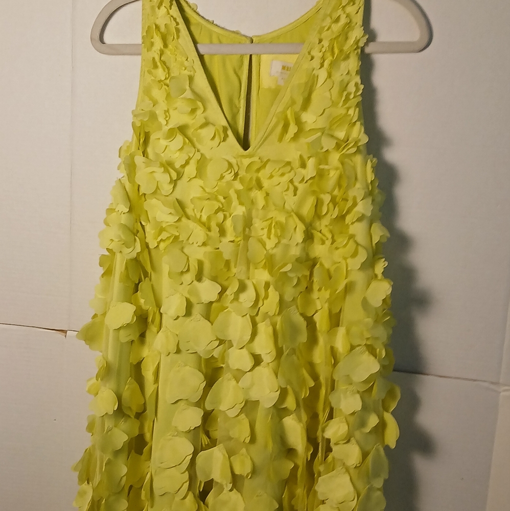 ANTHROPOLOGY Maeve  FLOATY Sunny Lemon Lime Appliqued MINI Dress. Size M  EUC! - Picture 8 of 13